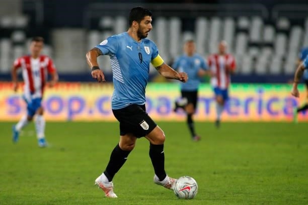 Luis Suarez of Uruguay controls the ball during a group A match between Uruguay and Paraguay as part of Conmebol Copa America Brazil 2021 at Estadio...