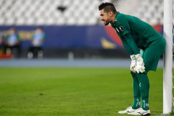 Antony Silva goalkeeper of Paraguay looks on during a group A match between Uruguay and Paraguay as part of Conmebol Copa America Brazil 2021 at...