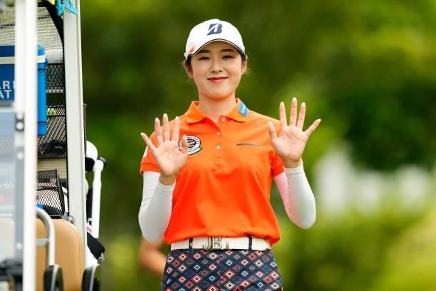 Mei Takagi of Japan poses on the 2nd hole during the first round of the Sky Ladies ABC Cup at the ABC Golf Club on June 29, 2021 in Kato, Hyogo,...