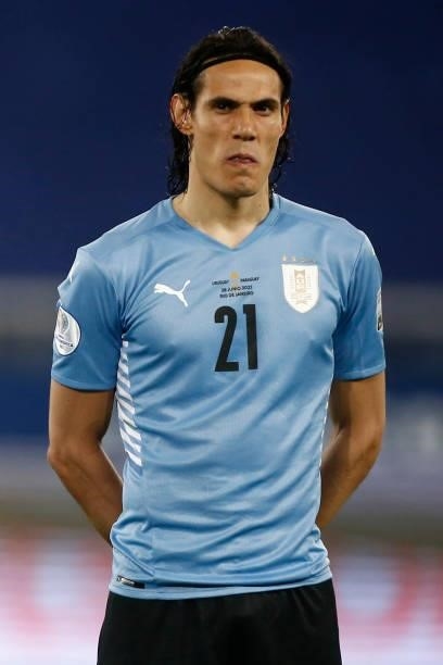 Edinson Cavani of Uruguay looks on before a group A match between Uruguay and Paraguay as part of Conmebol Copa America Brazil 2021 at Estadio...
