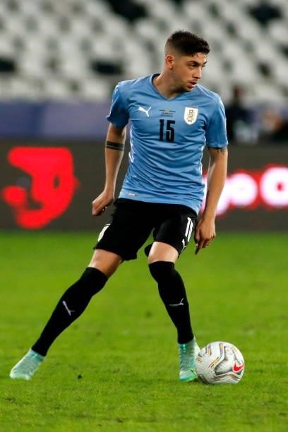 Federico Valverde of Uruguay controls the ball during a group A match between Uruguay and Paraguay as part of Conmebol Copa America Brazil 2021 at...