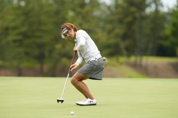 Yasuko Sato of Japan attempts a putt on the 8th green during the first round of the Sky Ladies ABC Cup at the ABC Golf Club on June 29, 2021 in Kato,...