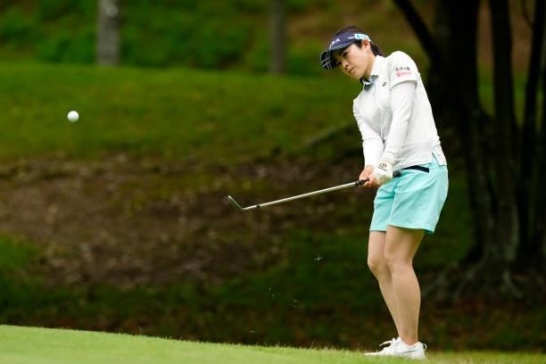 Sumika Nakasone of Japan chips onto the 8th green during the first round of the Sky Ladies ABC Cup at the ABC Golf Club on June 29, 2021 in Kato,...