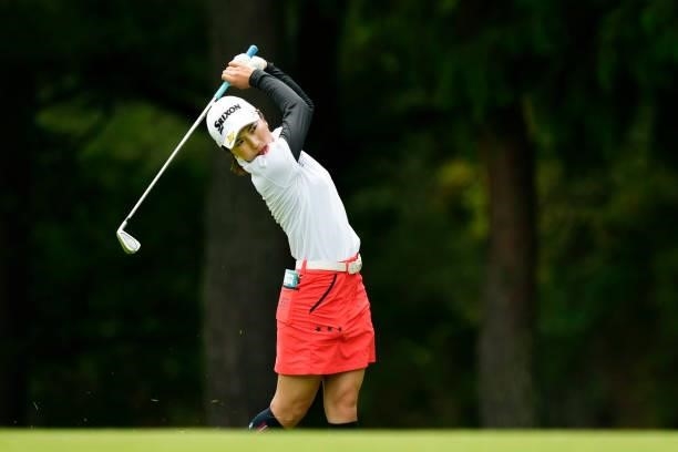 Hiromu Ono of Japan hits her second shot on the 9th hole during the first round of the Sky Ladies ABC Cup at the ABC Golf Club on June 29, 2021 in...