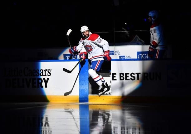 Phillip Danault of the Montreal Canadiens takes the ice to play in the third period of Game One of the 2021 Stanley Cup Final against the Tampa Bay...