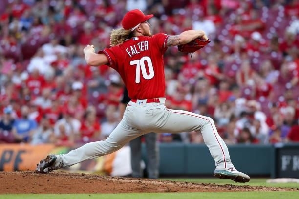Bailey Falter of the Philadelphia Phillies pitches in the fifth inning against the Cincinnati Reds at Great American Ball Park on June 28, 2021 in...