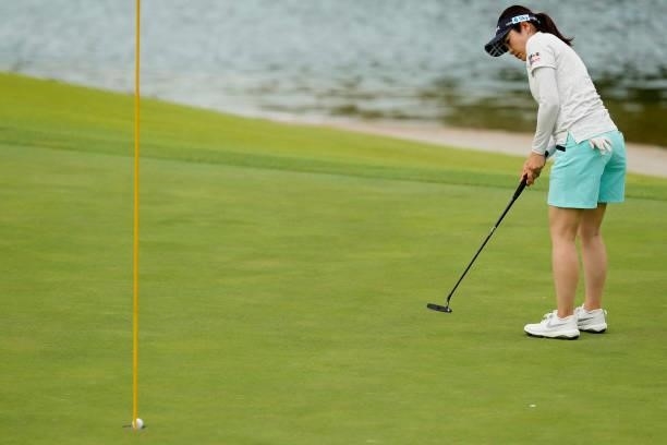 Sumika Nakasone of Japan putts on the 18th green during the first round of the Sky Ladies ABC Cup at the ABC Golf Club on June 29, 2021 in Kato,...