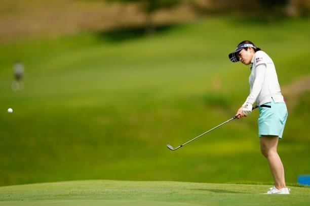 Sumika Nakasone of Japan chips onto the 16th green during the first round of the Sky Ladies ABC Cup at the ABC Golf Club on June 29, 2021 in Kato,...