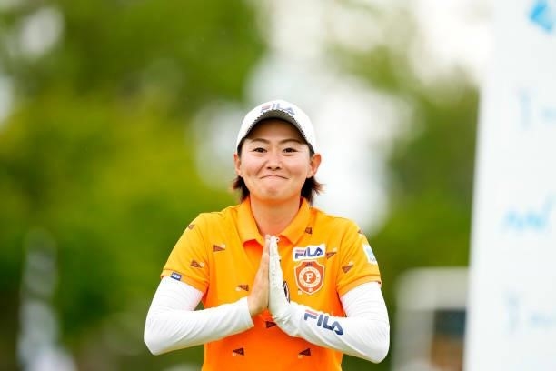 Yukiko Nishiki of Japan reacts during the first round of the Sky Ladies ABC Cup at the ABC Golf Club on June 29, 2021 in Kato, Hyogo, Japan.