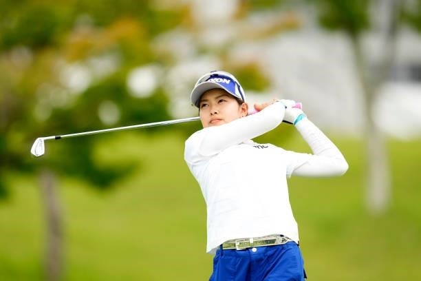 Sae Ogura of Japan hits her tee shot on the 16th hole during the first round of the Sky Ladies ABC Cup at the ABC Golf Club on June 29, 2021 in Kato,...