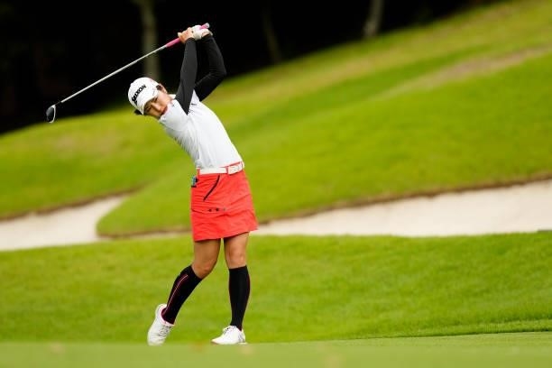 Hiromu Ono of Japan plays her shot on the 18th hole during the first round of the Sky Ladies ABC Cup at the ABC Golf Club on June 29, 2021 in Kato,...
