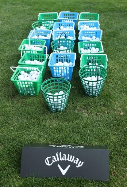 Callaway golf balls are pictured ahead of the Dubai Duty Free Irish Open at Mount Juliet Golf Club on June 29, 2021 in Thomastown, Ireland.