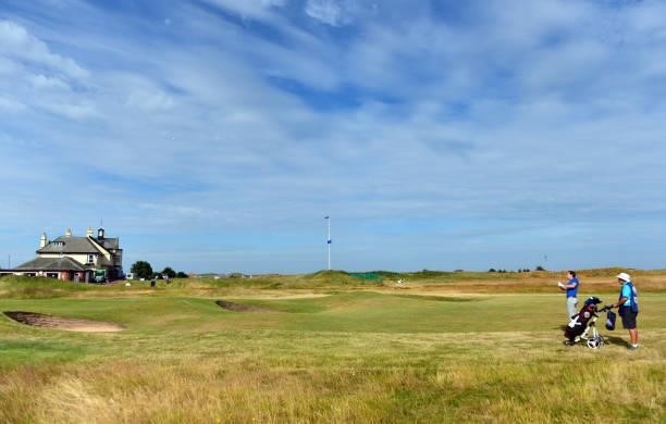 James Robinson of England plays his second shot on the 2nd hole during Final Qualifying for the 149th Open at St Annes Old Links Golf Club on June...