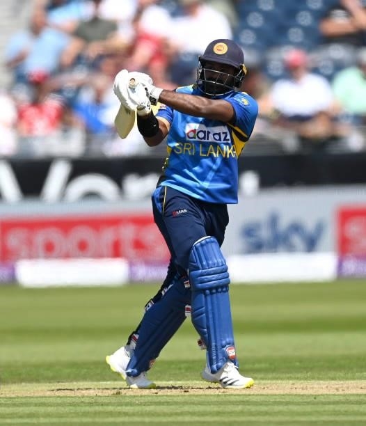Sri Lanka captain Kusal Perera bats during the 1st One Day International between England and Sri Lanka at Emirates Riverside on June 29, 2021 in...