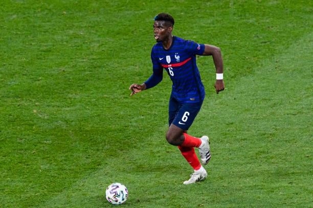 Paul Pogba of France runs with the ball during the UEFA Euro 2020 Championship Round of 16 match between France and Switzerland at National Arena on...