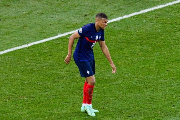 Kylian Mbappe of France reacts during the UEFA Euro 2020 Championship Round of 16 match between France and Switzerland at National Arena on June 28,...
