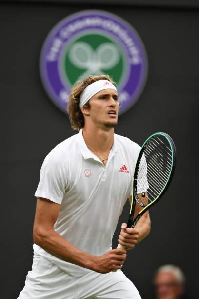 Alexander Zverev of Germany looks on in his Men's Singles First Round match against Tallon Griekspoor of Netherlands during Day Two of The...