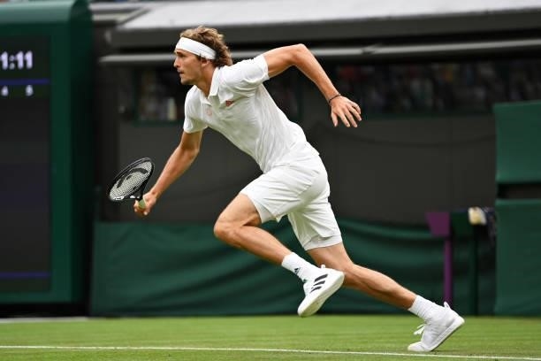 Alexander Zverev of Germany runs to play a forehand in his Men's Singles First Round match against Tallon Griekspoor of Netherlands during Day Two of...