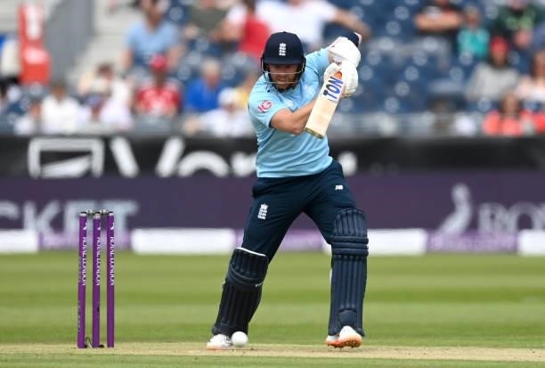 Jonathan Bairstow of England bats during the 1st One Day International between England and Sri Lanka at Emirates Riverside on June 29, 2021 in...