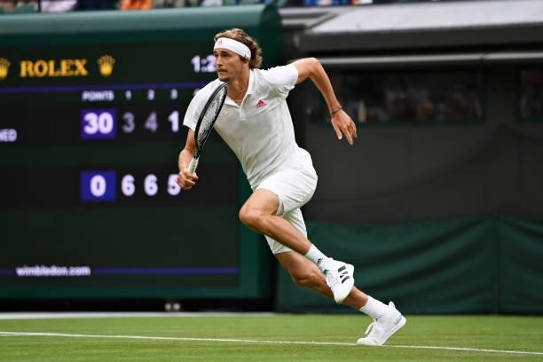 Alexander Zverev of Germany runs to play a forehand in his Men's Singles First Round match against Tallon Griekspoor of Netherlands during Day Two of...