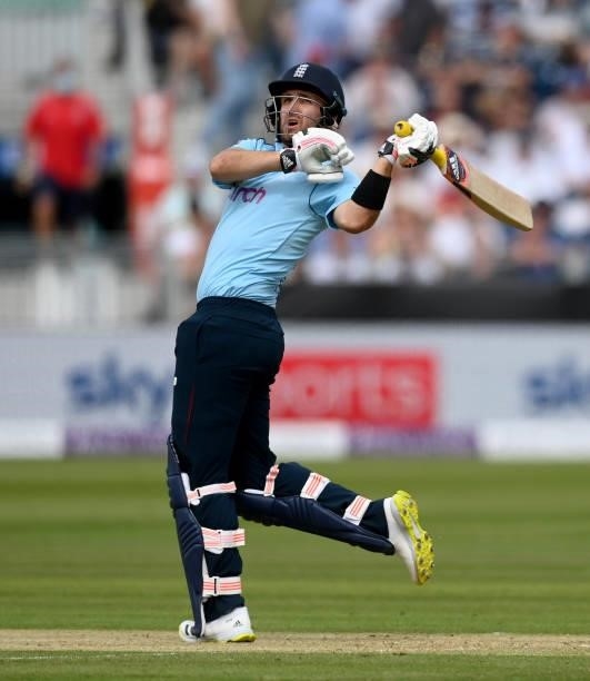 Liam Livingstone of England bats during the 1st One Day International between England and Sri Lanka at Emirates Riverside on June 29, 2021 in...