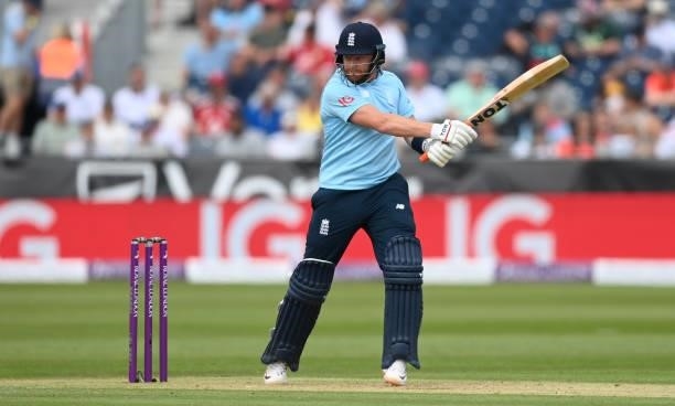 Jonathan Bairstow of England bats during the 1st One Day International between England and Sri Lanka at Emirates Riverside on June 29, 2021 in...