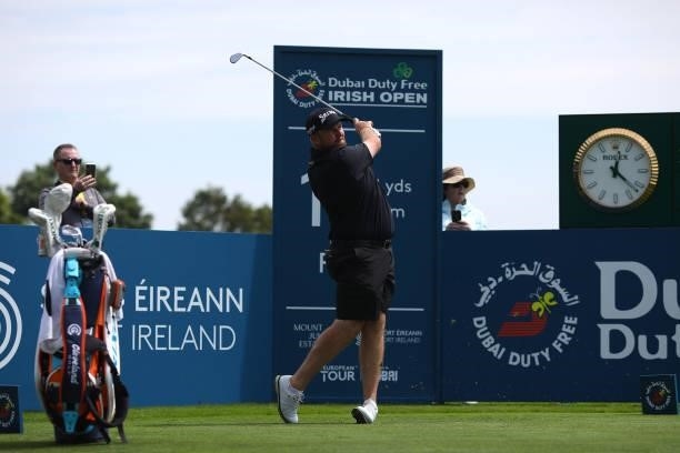 Shane Lowry of Ireland in action during a practice day prior to The Dubai Duty Free Irish Open at Mount Juliet Golf Club on June 29, 2021 in...