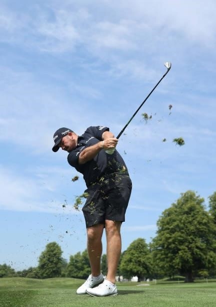 Shane Lowry of Ireland plays a practice round ahead of the Dubai Duty Free Irish Open at Mount Juliet Golf Club on June 29, 2021 in Thomastown,...
