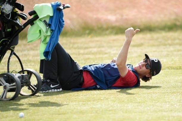Caddy rests on the 6th hole during Final Qualifying for the 149th Open at St Annes Old Links Golf Club on June 29, 2021 in Lytham St Annes, England.