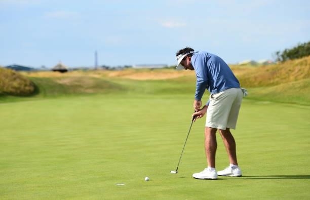 Gonzalo Fernández-Castaño of Spain putts on the 18th hole during Final Qualifying for the 149th Open at St Annes Old Links Golf Club on June 29, 2021...