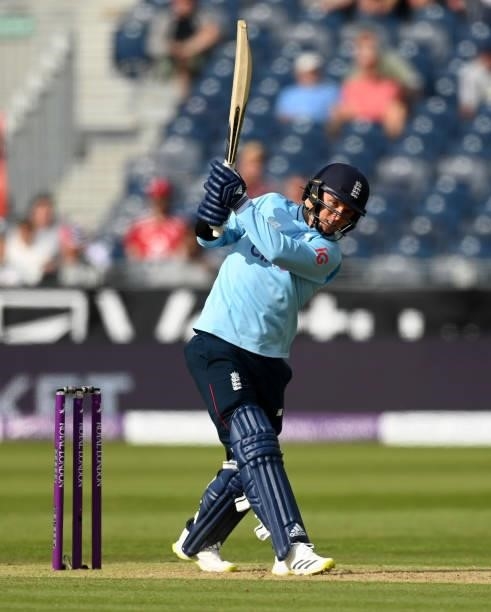 Sam Curran of England bats during the 1st One Day International between England and Sri Lanka at Emirates Riverside on June 29, 2021 in...