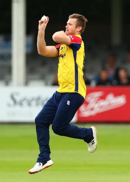 Jimmy Neesham of Essex Eagles bowls during the Vitality T20 Blast match between Essex Eagles and Somerset CCC at Cloudfm County Ground on June 29,...