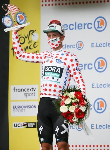 Ide Schelling of Netherlands and Bora - Hansgrohe retains the polka dot jersey of best climber during the podium ceremony of stage 4 of the 108th...