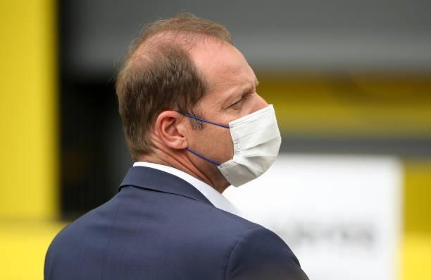 Director of the Tour de France Christian Prudhomme during the podium ceremony of stage 4 of the 108th Tour de France 2021, a stage of 150 km from...