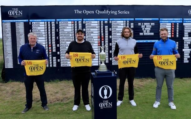 John Clark of the R&A poses with the three qualifiers Deyen Lawson of Australia, Connor Worsdall of England and Sam Forgan of England during Final...