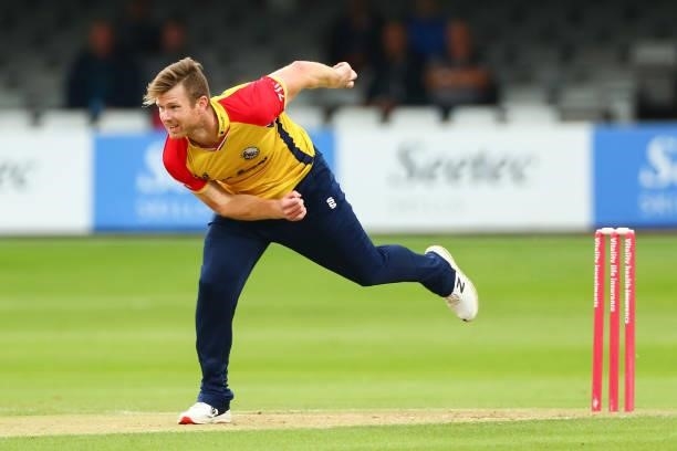 Jimmy Neesham of Essex Eagles bowls during the Vitality T20 Blast match between Essex Eagles and Somerset CCC at Cloudfm County Ground on June 29,...