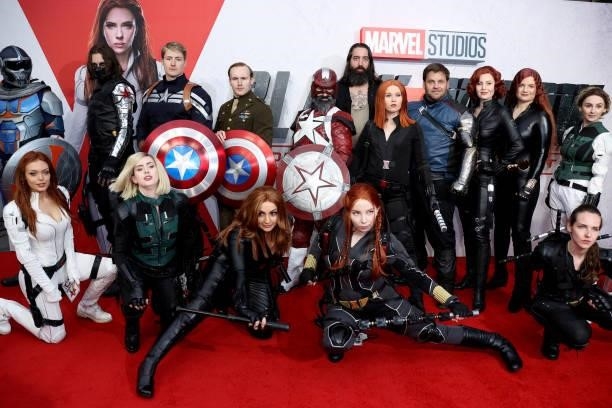 Cosplayers attend the "Black Widow