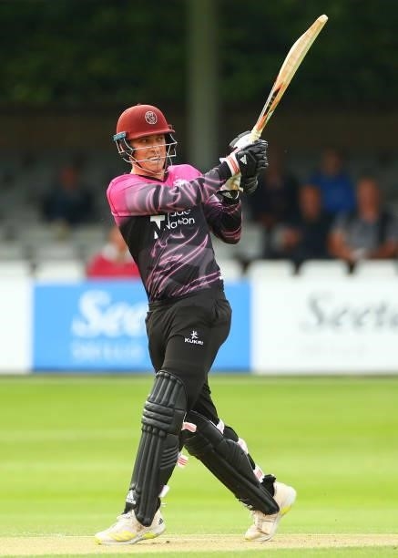 Tom Banton of Somerset bats during the Vitality T20 Blast match between Essex Eagles and Somerset CCC at Cloudfm County Ground on June 29, 2021 in...