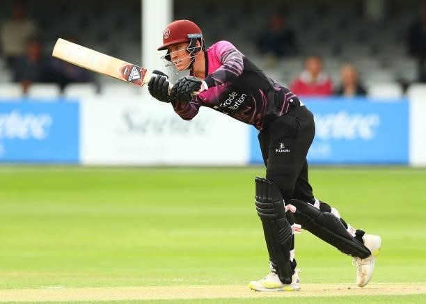Tom Banton of Somerset bats during the Vitality T20 Blast match between Essex Eagles and Somerset CCC at Cloudfm County Ground on June 29, 2021 in...