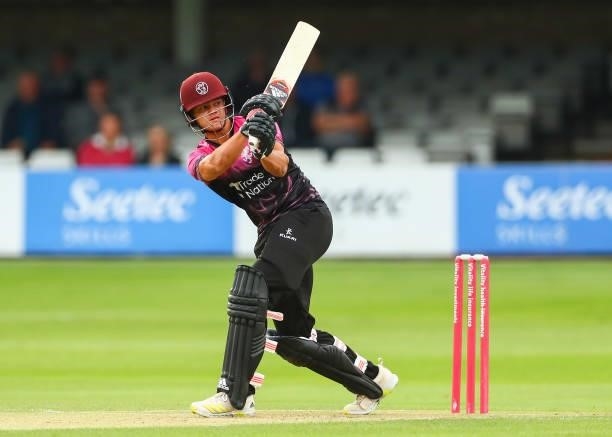 Will Smeed of Somerset bats during the Vitality T20 Blast match between Essex Eagles and Somerset CCC at Cloudfm County Ground on June 29, 2021 in...