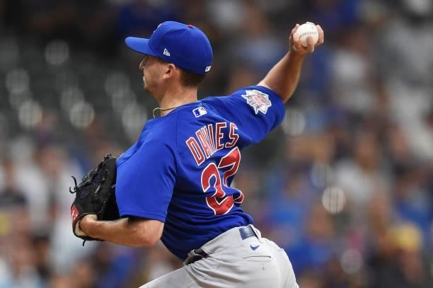 Zach Davies of the Chicago Cubs pitches against the Milwaukee Brewers in the first inning at American Family Field on June 29, 2021 in Milwaukee,...