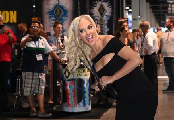 Jenny McCarthy cuts the ribbon during Day 2 of the 35th Annual Nightclub & Bar Show and World Tea Expo at the Las Vegas Convention Center on June 29,...