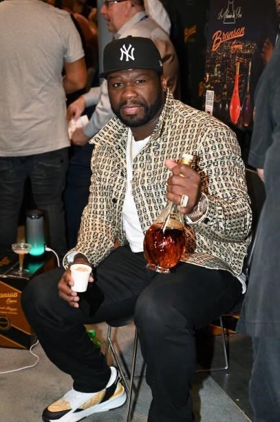 Cent is seen at the Branson Cognac booth during Day 2 of the 35th Annual Nightclub & Bar Show and World Tea Expo at the Las Vegas Convention Center...