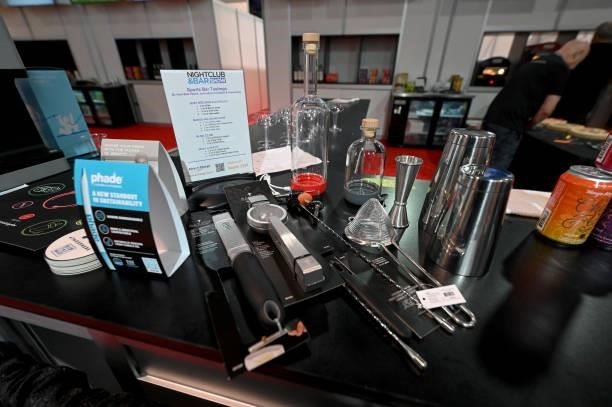 Bar products are seen during Day 2 of the 35th Annual Nightclub & Bar Show and World Tea Expo at the Las Vegas Convention Center on June 29, 2021 in...