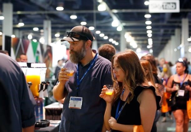Guests are seen during Day 2 of the 35th Annual Nightclub & Bar Show and World Tea Expo at the Las Vegas Convention Center on June 29, 2021 in Las...