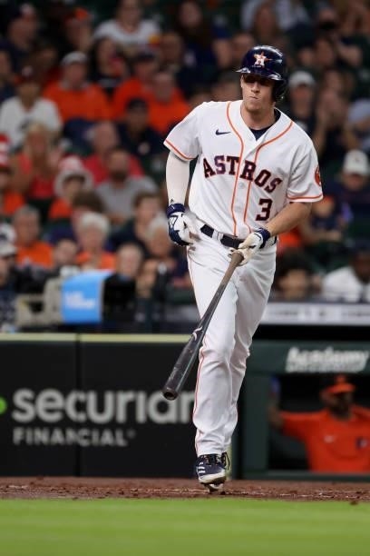 Myles Straw of the Houston Astros walks during the second inning against the Baltimore Orioles at Minute Maid Park on June 29, 2021 in Houston, Texas.