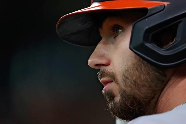 Ryan McKenna of the Baltimore Orioles looks on while in the on deck circle during the first inning against the Houston Astros at Minute Maid Park on...