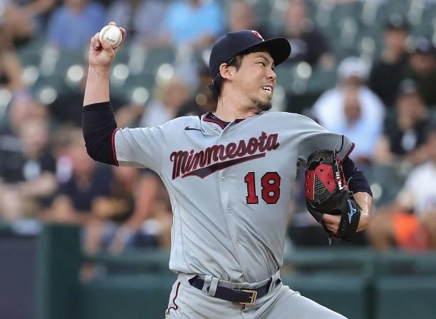 Starting pitcher Kenta Maeda of the Minnesota Twins delivers the ball against the Chicago White Sox at Guaranteed Rate Field on June 29, 2021 in...