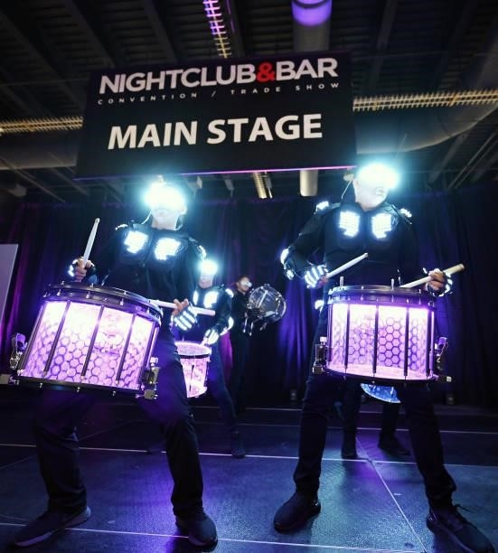 The Drumbots perform during Day 2 of the 35th Annual Nightclub & Bar Show and World Tea Expo at the Las Vegas Convention Center on June 29, 2021 in...
