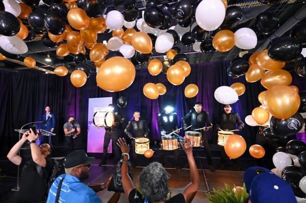 Vice President of Bar & Restaurant Group Tim McLucas and The Drumbots perform during Day 2 of the 35th Annual Nightclub & Bar Show and World Tea Expo...